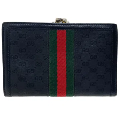 Pre-owned Gucci Black Green Red Color Pvc Leather Middle Wallet (bi-fold) () In Multi