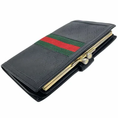 Pre-owned Gucci Black Green Red Color Pvc Leather Middle Wallet (bi-fold) () In Multi
