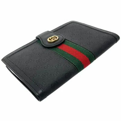 Pre-owned Gucci Black Green Red Color Pvc Leather Middle Wallet (bi-fold) () In Multi