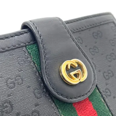Pre-owned Gucci Black Green Red Color Pvc Leather Middle Wallet (bi-fold) () In Multi