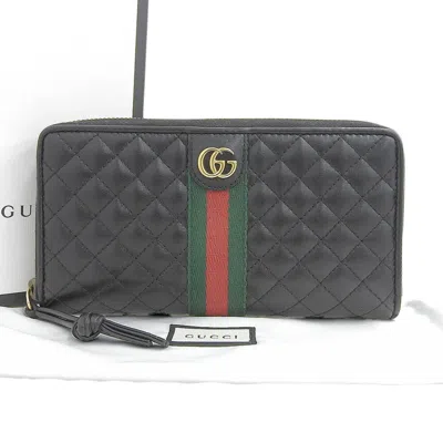 Pre-owned Gucci Black Leather Long Wallet (bi-fold) ()