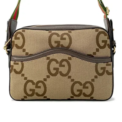 Pre-owned Gucci Gg Canvas Beige Brown Canvas Leather Messenger Bag Shoulder Bag ()