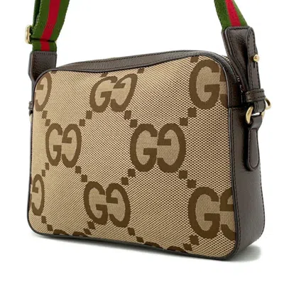 Pre-owned Gucci Gg Canvas Beige Brown Canvas Leather Messenger Bag Shoulder Bag ()