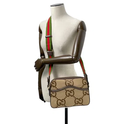 Pre-owned Gucci Gg Canvas Beige Brown Canvas Leather Messenger Bag Shoulder Bag ()
