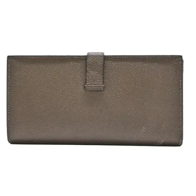Pre-owned Hermes Bearn Chocolat Dark Brown Epsom Leather Long Wallet (bi-fold) ()