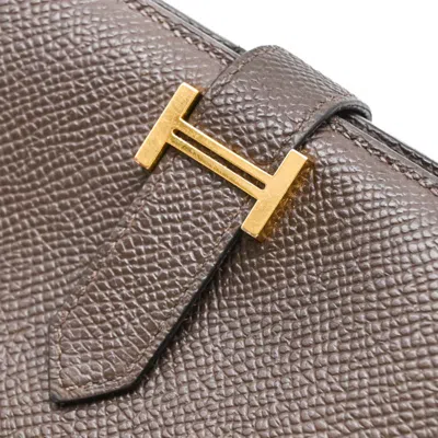 Pre-owned Hermes Bearn Chocolat Dark Brown Epsom Leather Long Wallet (bi-fold) ()
