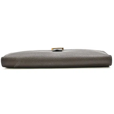 Pre-owned Hermes Bearn Chocolat Dark Brown Epsom Leather Long Wallet (bi-fold) ()