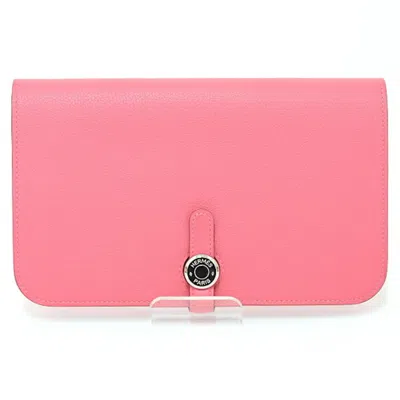 Pre-owned Hermes Dogon Duo Pink Leather Long Wallet (bi-fold) ()