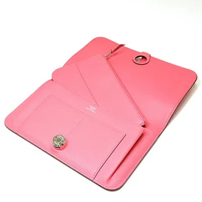 Pre-owned Hermes Dogon Duo Pink Leather Long Wallet (bi-fold) ()