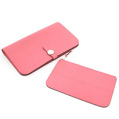 Pre-owned Hermes Dogon Duo Pink Leather Long Wallet (bi-fold) ()