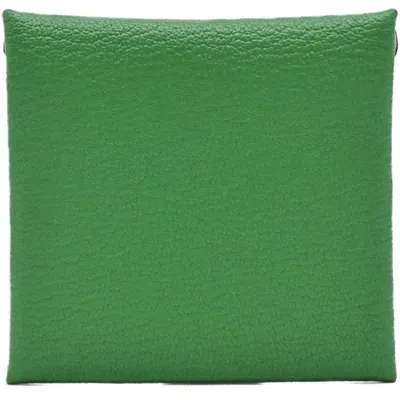 Pre-owned Hermes Green Pink Chevre Myzore Leather Coin Purse/coin Case ()