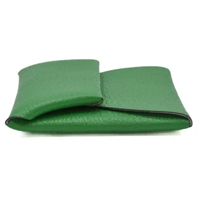 Pre-owned Hermes Green Pink Chevre Myzore Leather Coin Purse/coin Case ()