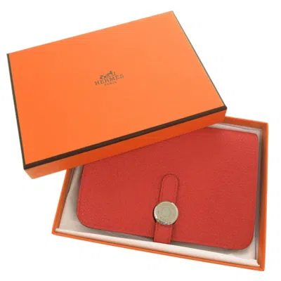 Pre-owned Hermes Rouge Garance Togo Leather Wallet (bi-fold) () In Red