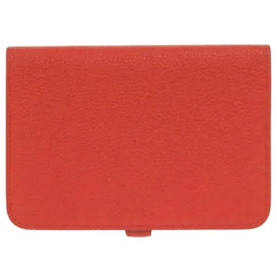 Pre-owned Hermes Rouge Garance Togo Leather Wallet (bi-fold) () In Red
