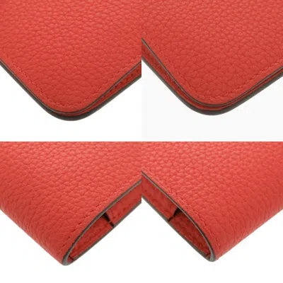 Pre-owned Hermes Rouge Garance Togo Leather Wallet (bi-fold) () In Red