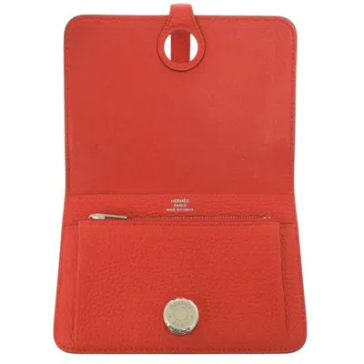 Pre-owned Hermes Rouge Garance Togo Leather Wallet (bi-fold) () In Red