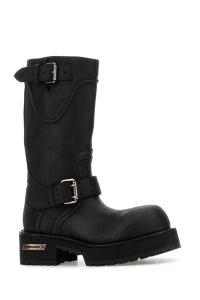 Balenciaga Worn Leather Mid-calf Chunky Sole Boots In Black