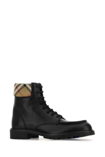Burberry Ankle Boots With Check Pattern Cuff In Black