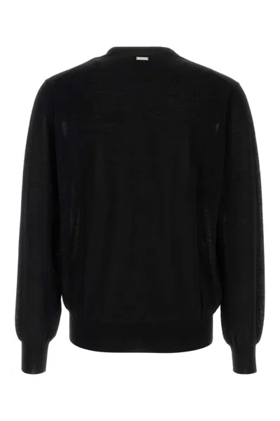 Ferragamo Black Wool Blend Cardigan In Black