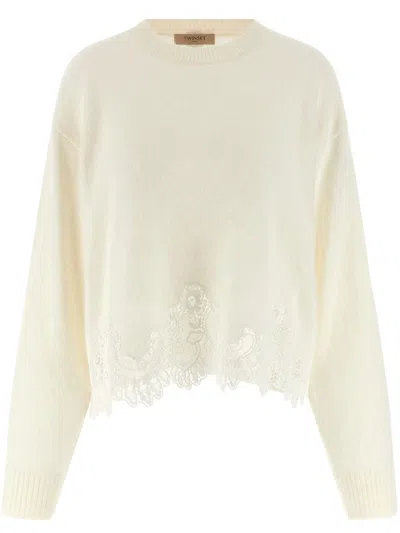 Twinset Lace Insert Sweater In White