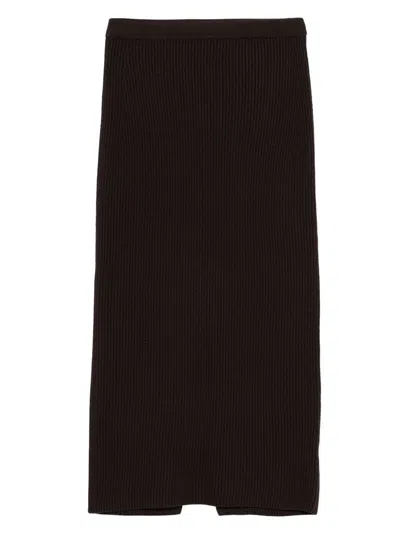 Twinset Ribbed Knit Midi Skirt With Subtle Back Slit In Brown