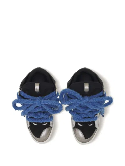 Lanvin Curb Metallic Leather Sneakers With Mesh Laces Shoes In Gray
