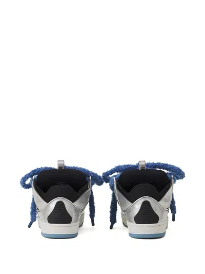 Lanvin Curb Metallic Leather Sneakers With Mesh Laces Shoes In Gray