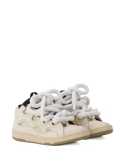 Lanvin Curb Sneakers In Leather With Snake Laces Shoes In Neutral
