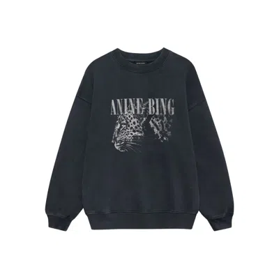 Anine Bing Spencer Leopard Sweatshirt Washed Black In Black