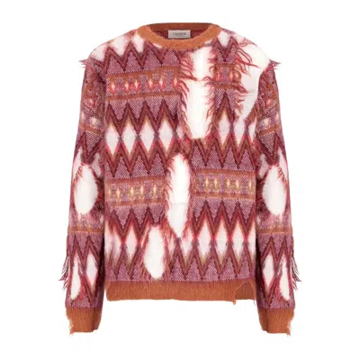 Laneus Frayed Geometric-pattern Sweater In Multi