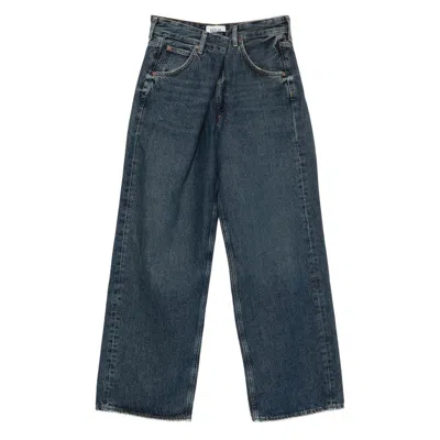 Agolde Denim Trousers With Belt Loops In Blue