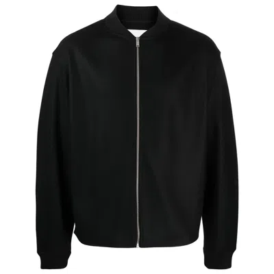 Jil Sander Men Wool Sweather With Zip Up Element In Black