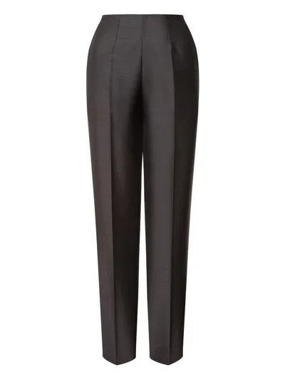 Alberta Ferretti Satin Trousers Embroidered Lapel In Black
