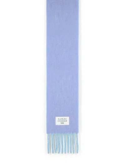 Acne Studios Alpaca Wool Blend Scarf With Fringed Ends In Blue