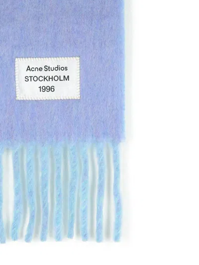 Acne Studios Alpaca Wool Blend Scarf With Fringed Ends In Blue