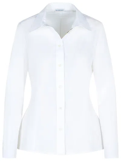 Burberry Long Sleeve Cotton Poplin Shirt With Collar In White