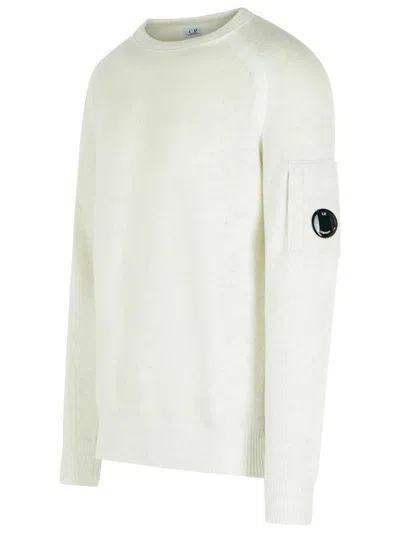 C.p. Company Wool Blend Sweater Sleeve Pocket In White