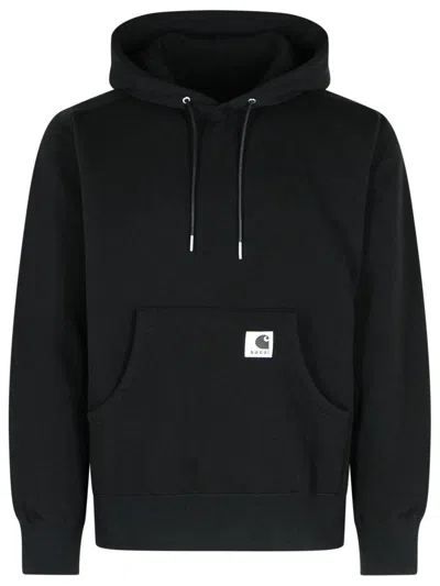 Sacai X Carhartt Wip Logo Patch Hooded Sweatshirt In Black