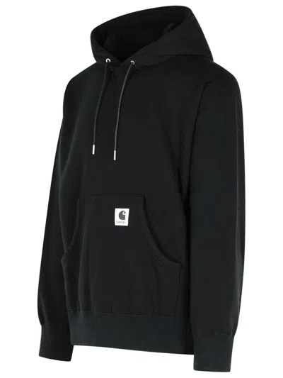 Sacai X Carhartt Wip Logo Patch Hooded Sweatshirt In Black