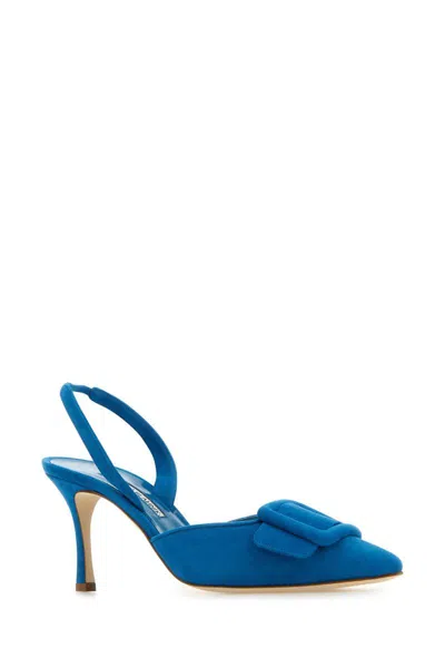 Manolo Blahnik Denim Blue Suede Maysli Pumps In Blue