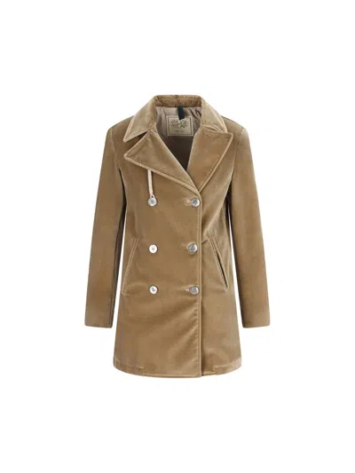 Camplin Double-breasted Velvet Coat In Brown