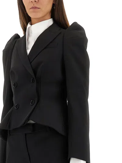 Alexander Mcqueen Women Double-breasted Jacket With Pointed Shoulders In Black