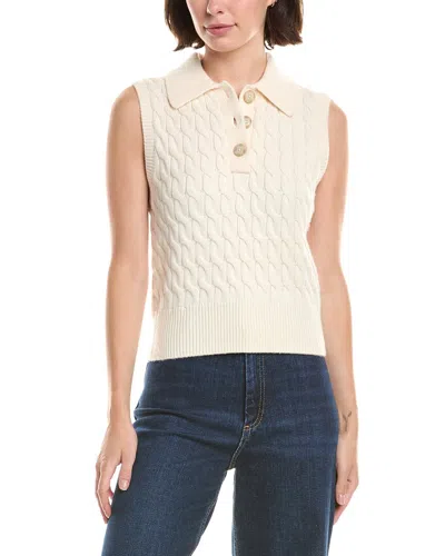 Frame Cable Wool Sleeveless Polo Sweater In Neutral