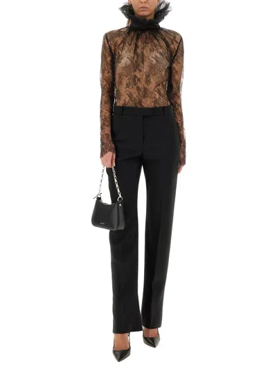 Alexander Mcqueen Sheer Lace High Neck Long Sleeve Top In Black