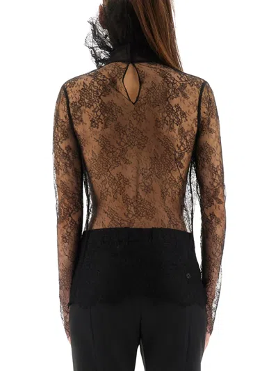 Alexander Mcqueen Sheer Lace High Neck Long Sleeve Top In Black