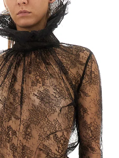 Alexander Mcqueen Sheer Lace High Neck Long Sleeve Top In Black