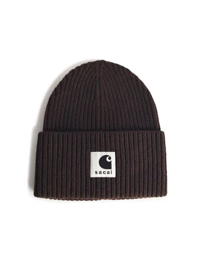 Sacai Brown Wool Blend Beanie In Brown