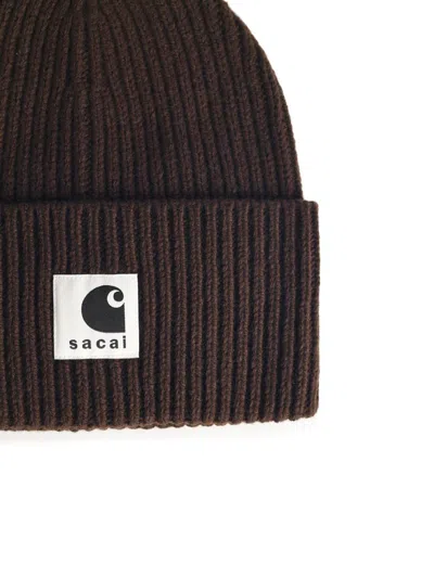 Sacai Brown Wool Blend Beanie In Brown