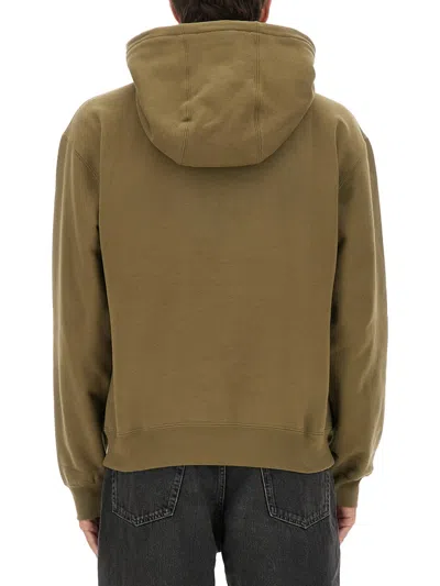 Saint Laurent Hooded Sweatshirt With Logo In Green