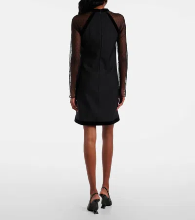 Nina Ricci Bow-detailed Velvet-trimmed Polka-dot Tulle And Wool-gabardine Mini Dress In Black